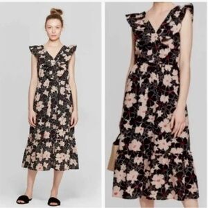 Who What Wear Tribeca Sleeveless ruffled floral print midi dress Size medium